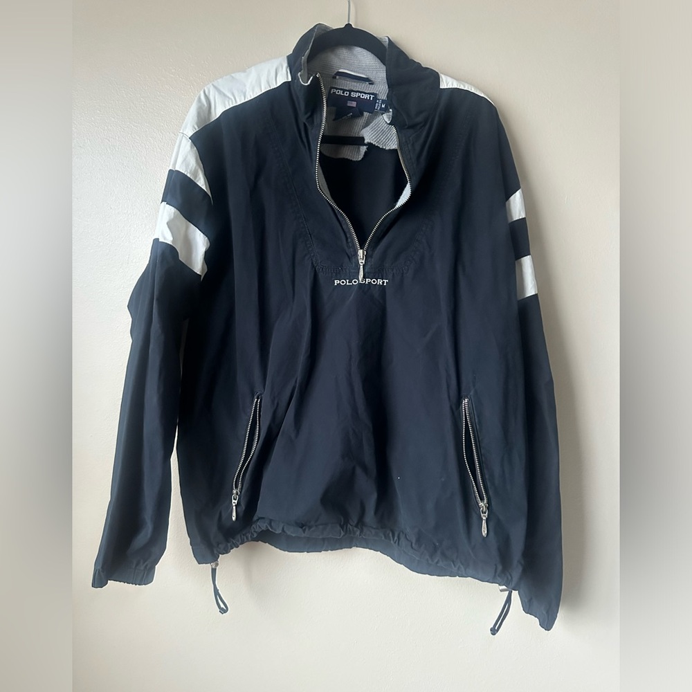 Vintage 90s Polo Sport Ralph Lauren Navy Blue Pullover Windbreaker Jacket M